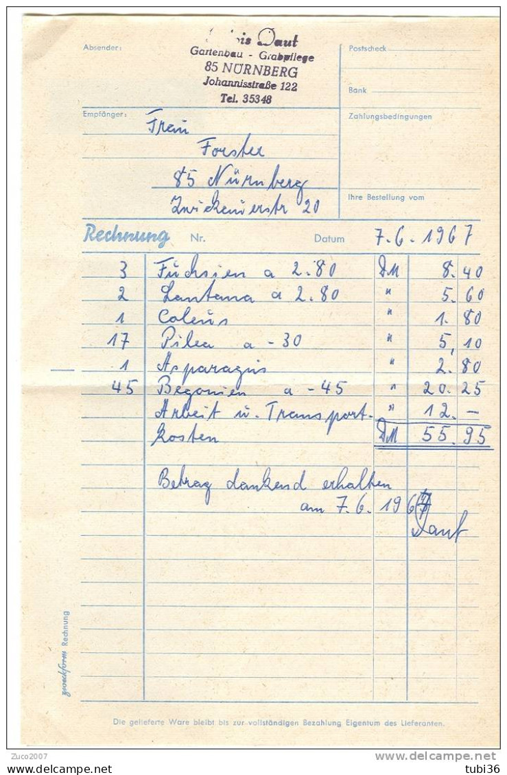 ALOIS  DANUT - NURNBERG - FATTURE  1967/1968 - Sonstige & Ohne Zuordnung