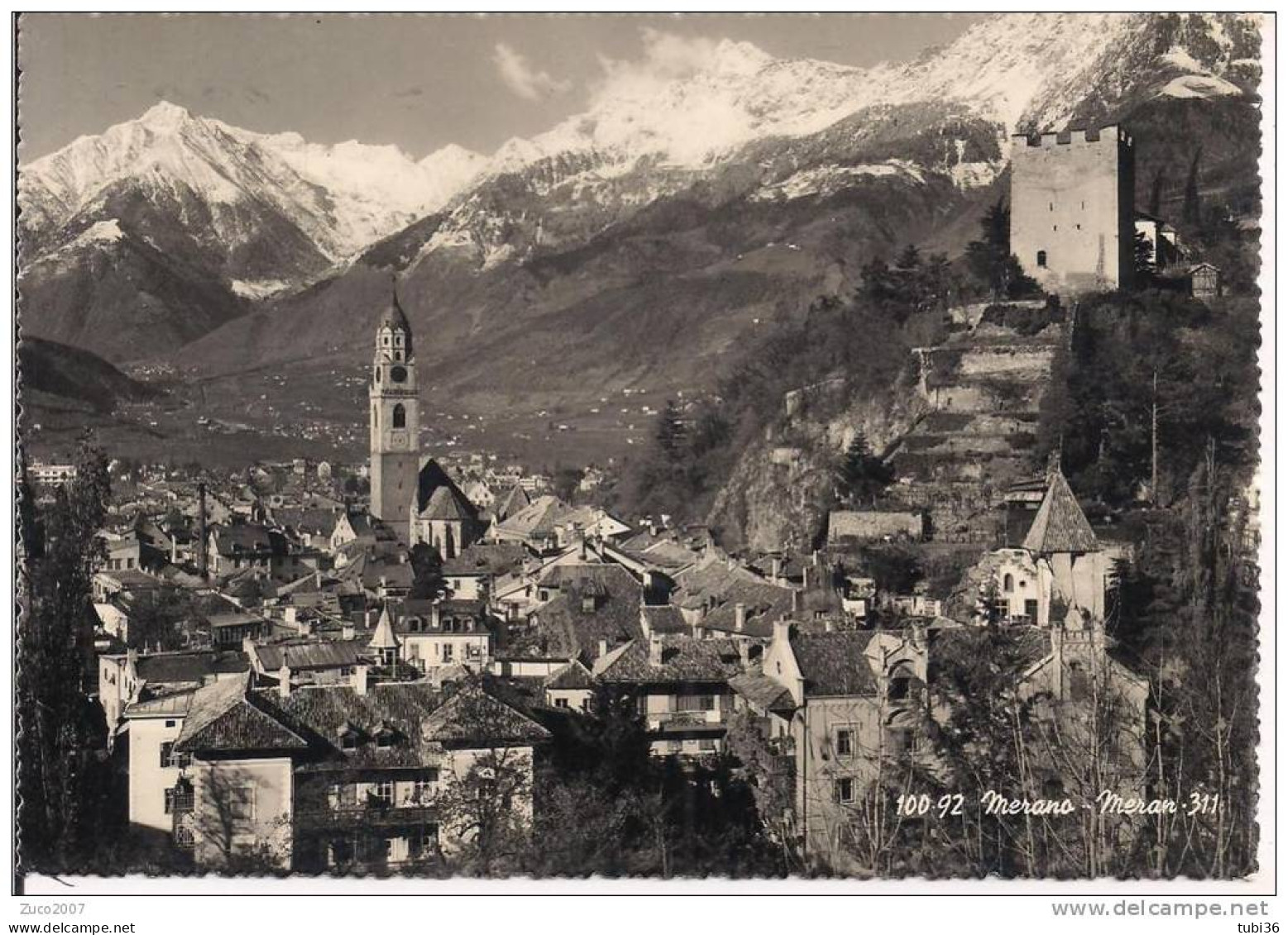 MERANO, CENTRO IDEALE  DI VILLEGGIATURA, TIMBRO POSTE MERANO  TARGHETTA , CARTOLINA VIAGGIATA  1956 X MILANO, - Settore Alberghiero & Ristorazione