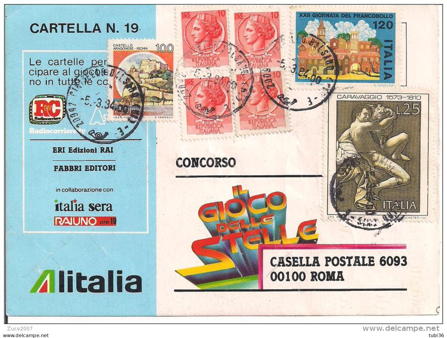 IL GIOCO DELLE STELLE,CONCORSO CARTELLA N.19, PUBBLICITA RAI, FABBRI EDIRTORI, ITALIA SERA, RAIUNO, ALITALIA, 1984, - Unclassified