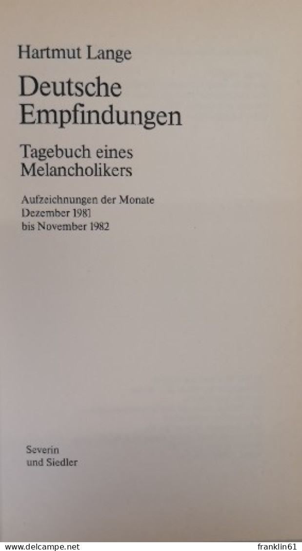 Deutsche Empfindungen. Tagebuch Eines Melancholikers. - Poesia