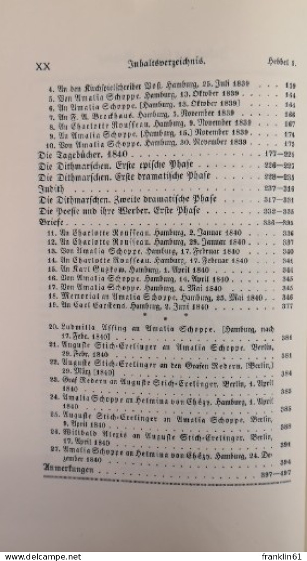 Friedrich Hebbel Sämtliche Werke nach den Tagebüchern und einer Auswahl der Briefe.