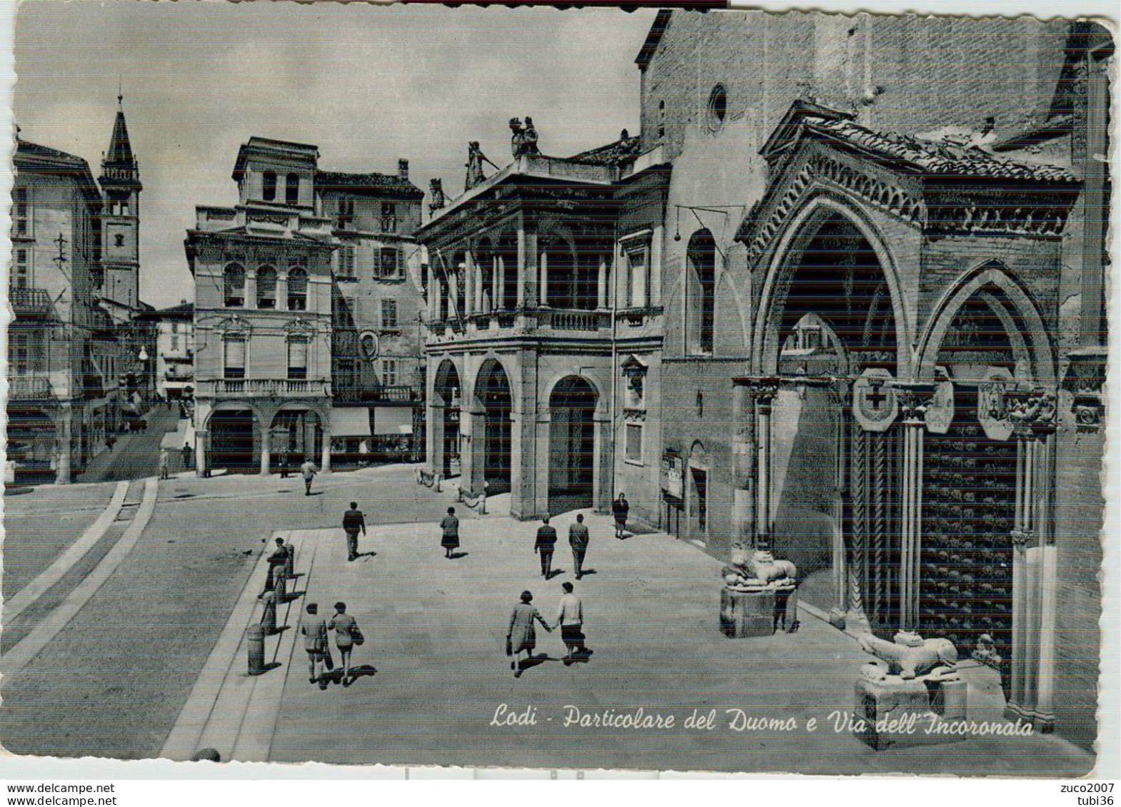 Lodi - Particolare Del Duomo E Via Dell' Incoronata,B/N,ANIMATA,VIAGGIATA 1956,TIMBRO POSTE LODI,CLUSONE,EDIZ. MUZIO - - Lodi