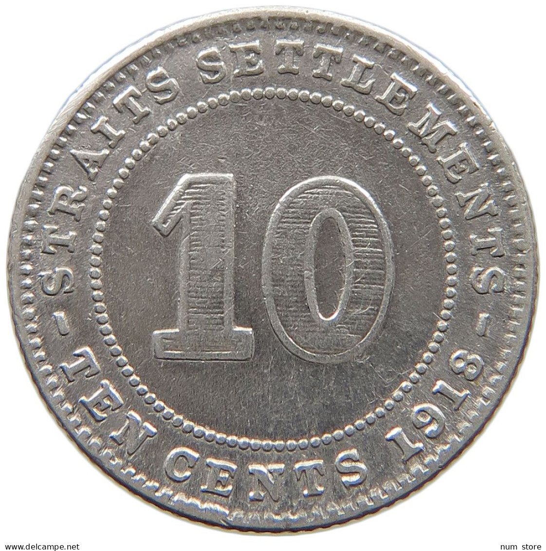 STRAITS SETTLEMENTS 10 CENTS 1918 GEORGE V. (1910-1936) #MA 021172 - Kolonies