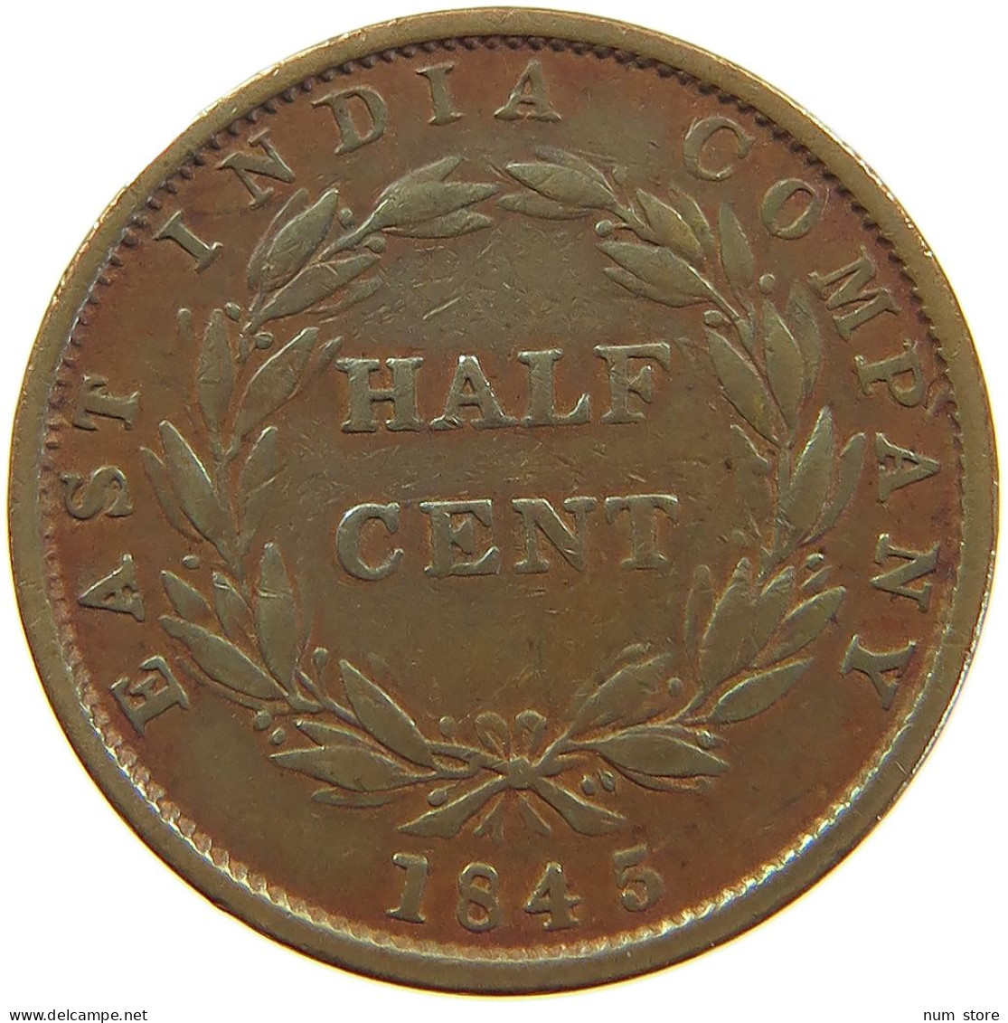 STRAITS SETTLEMENTS 1/2 CENT 1845 VICTORIA 1837-1901 EAST INDIA COMPANY #MA 068542 - Colonies