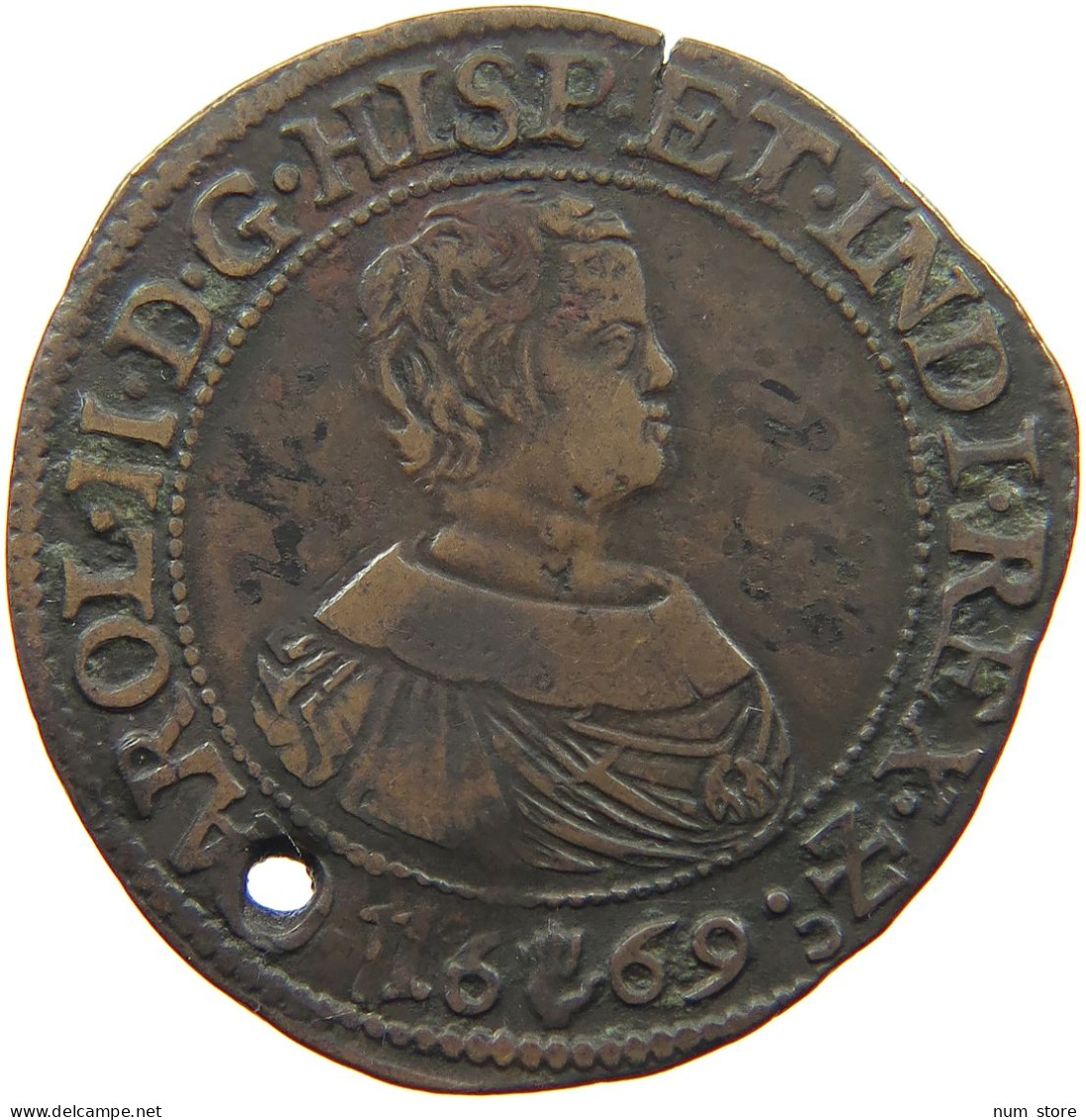 SPANISH NETHERLANDS JETON 1669 CARLOS II. AMBERES. OFICINA DE FINANZAS. JETÓN. #MA 021646 - Paesi Bassi Spagnoli