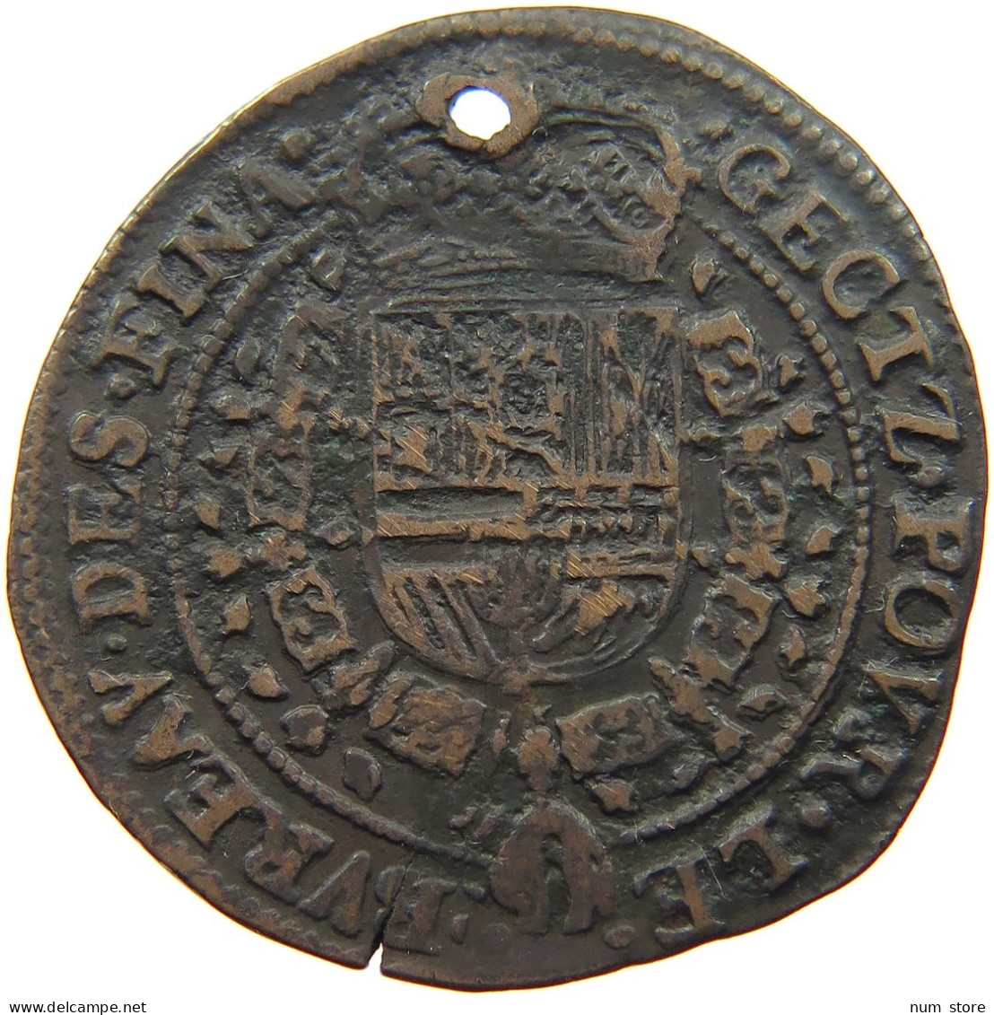 SPANISH NETHERLANDS JETON 1669 CARLOS II. AMBERES. OFICINA DE FINANZAS. JETÓN. #MA 021646 - Países Bajos Españoles