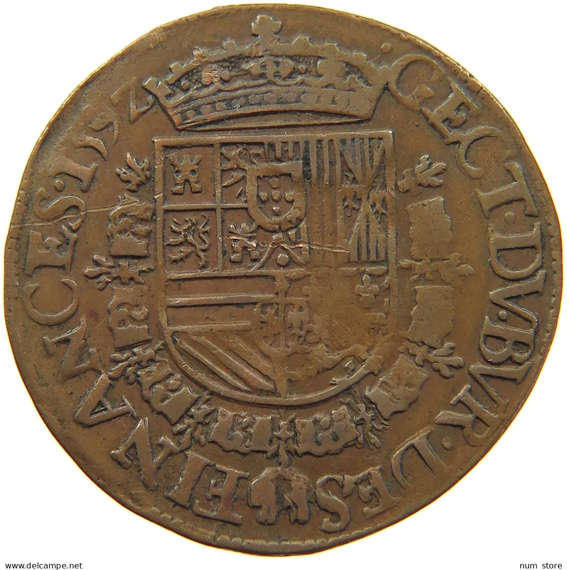 SPANISH NETHERLANDS JETON 1592 FELIPE II. 1556-1598 ANTWERP 'BUREAU DES FINANCES' #MA 103939 - Países Bajos Españoles