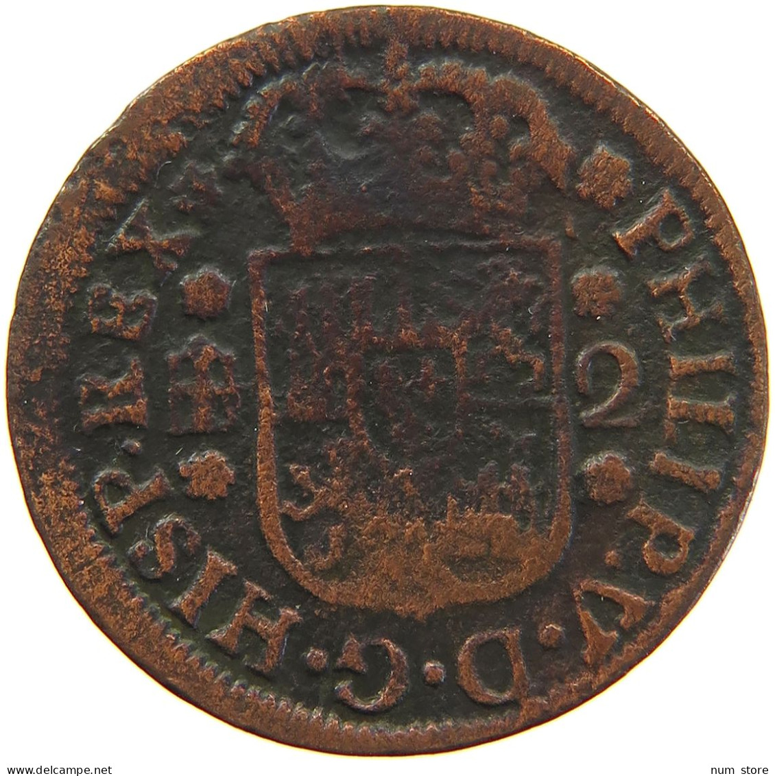 SPAIN 2 MARAVEDIS 1745 FELIPE V. (1700-1746) #MA 059632 - First Minting