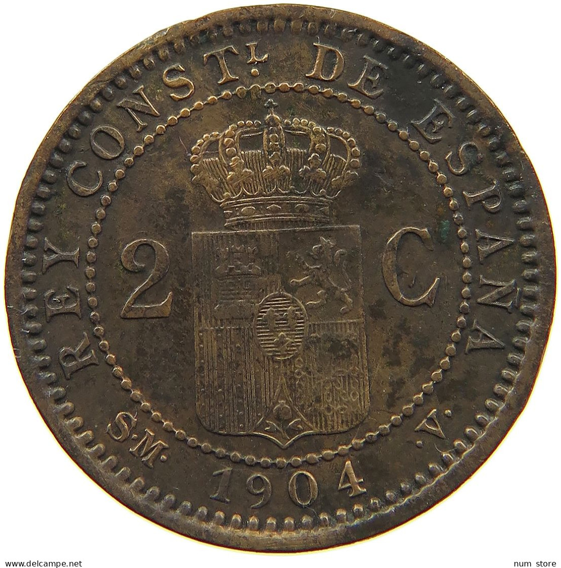 SPAIN 2 CENTIMOS 1904 ALFONSO XIII. 1886-1941 #MA 100874 - Premières Frappes