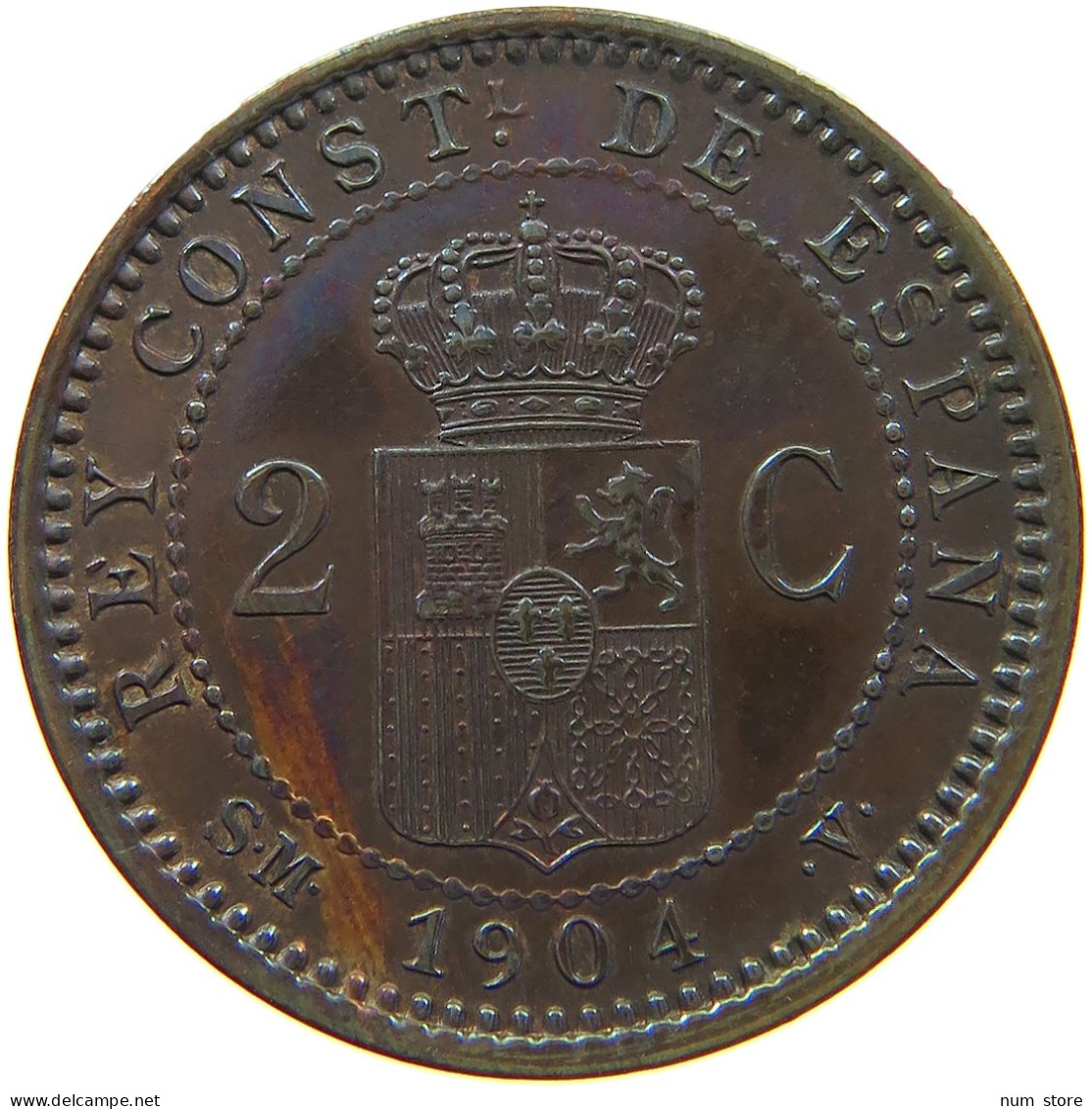 SPAIN 2 CENTIMOS 1904 ALFONSO XIII. 1886-1941 #MA 065137 - Premières Frappes