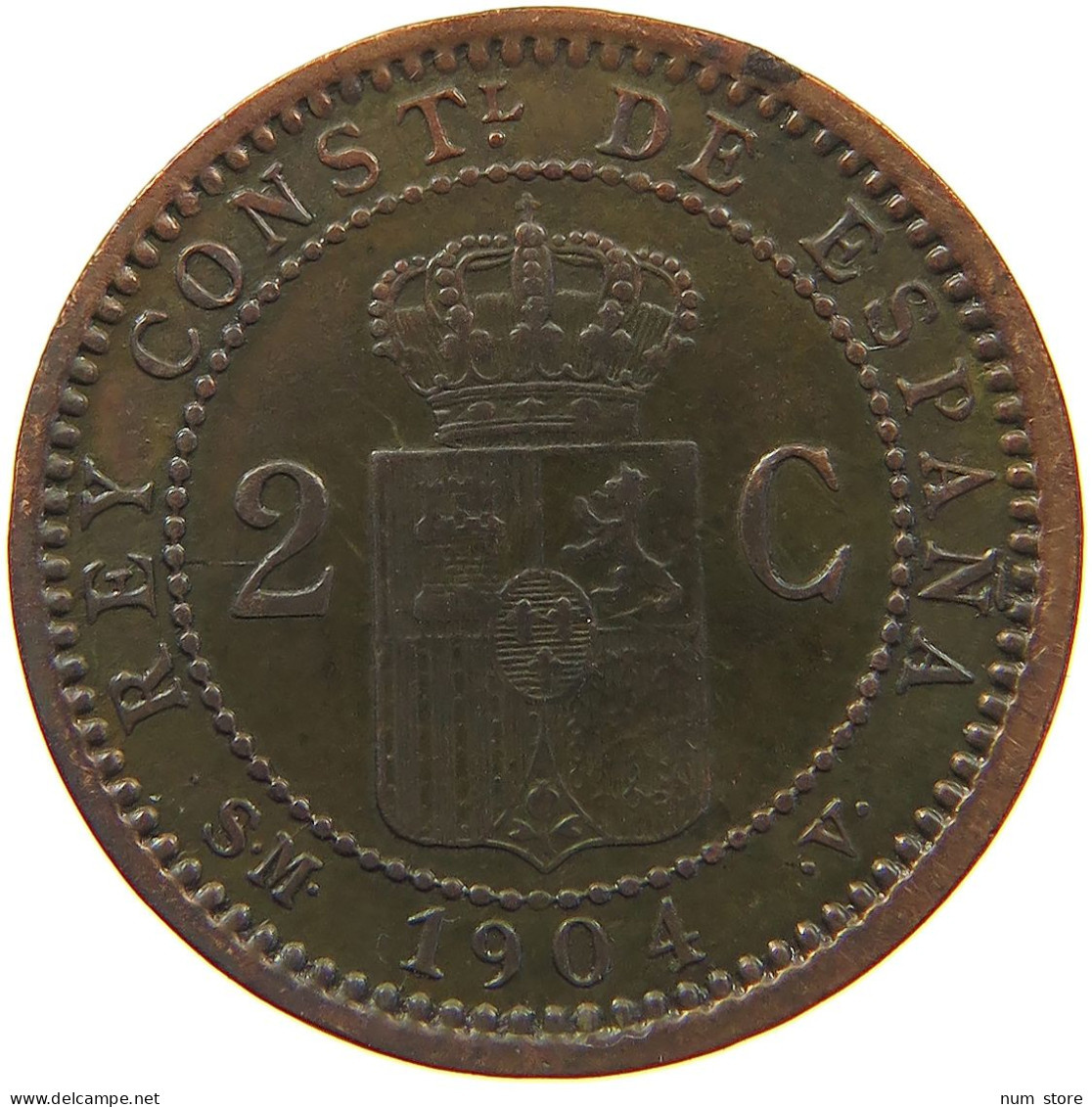 SPAIN 2 CENTIMOS 1904 ALFONSO XIII. 1886-1941 #MA 060414 - Premières Frappes
