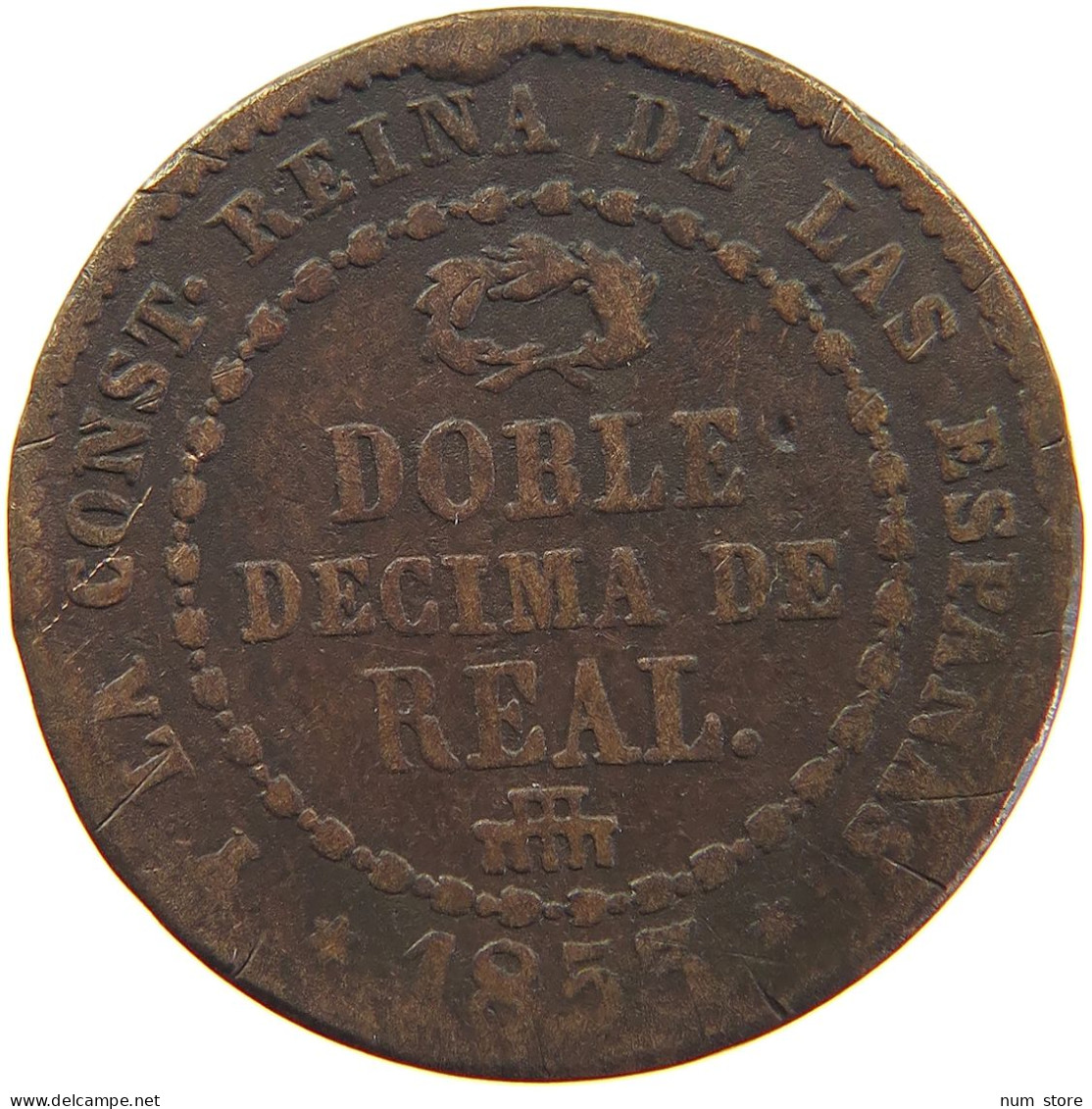 SPAIN 2 DECIMAS DOBLE DECIMA DE REAL 1/5 REAL 1853 ISABELL II. (1833–1868) #MA 059618 - Premières Frappes