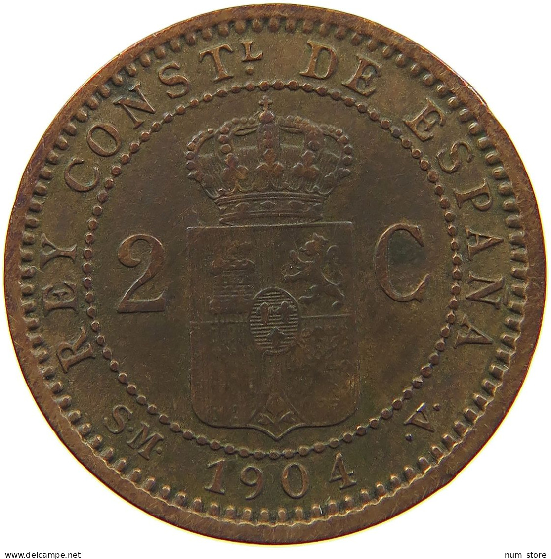 SPAIN 2 CENTIMOS 1904 ALFONSO XIII. 1886-1941 #MA 060411 - First Minting