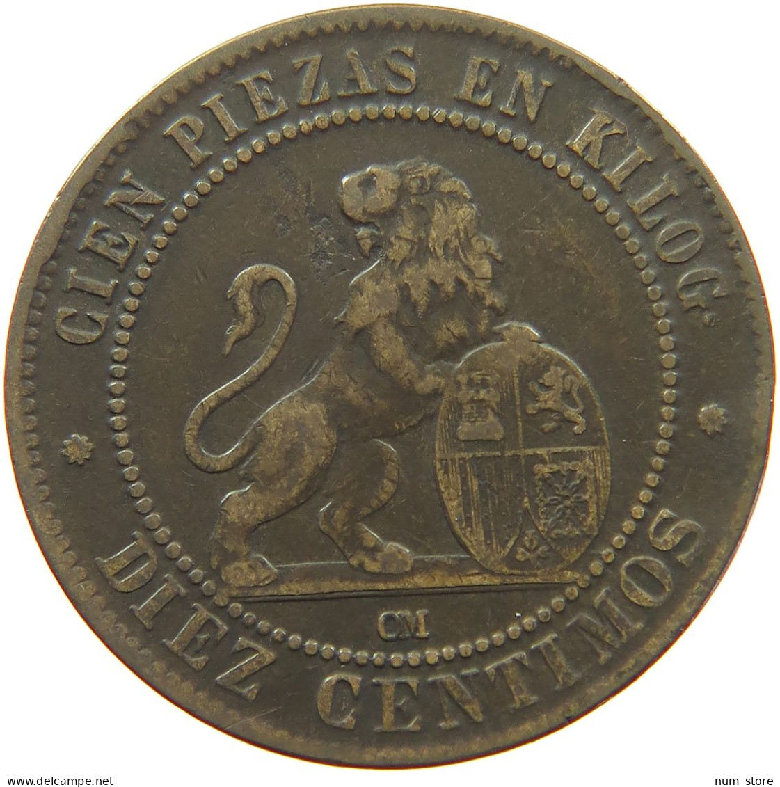 SPAIN 10 CENTIMOS 1870  #MA 065658 - First Minting