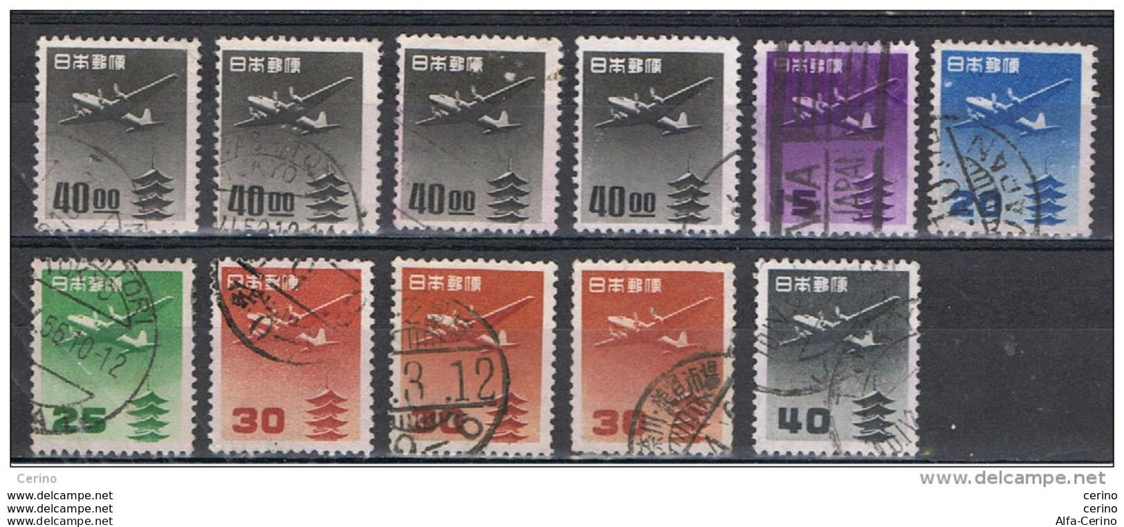 JAPAN:  1951/62  AIR  MAIL  -  LOT  11  USED  REP.  STAMPS  -  YV/TELL. 16//26 - Poste Aérienne