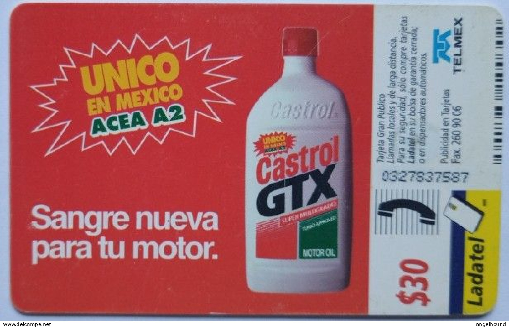 Mexico Ladatel $30 Chip Card - Castrol - Mexique