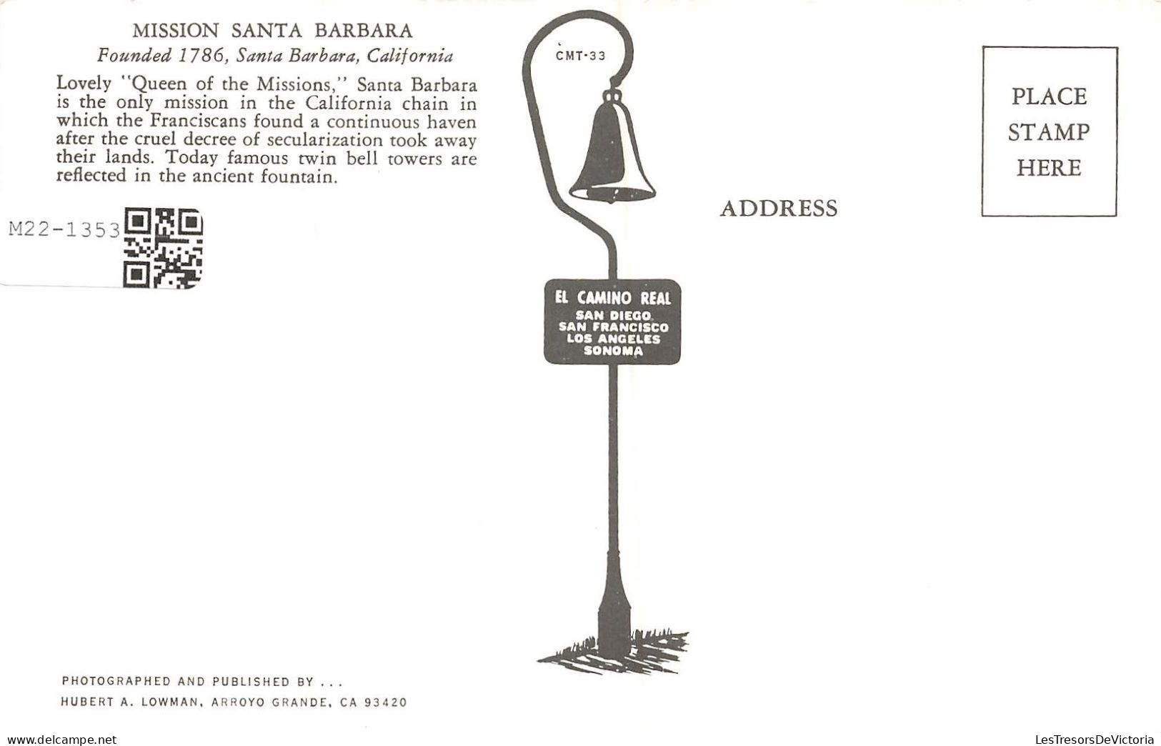 ETATS-UNIS - Santa Barbara - Old Mission Santa Barbara 1786 - Colorisé - Carte Postale - Santa Barbara