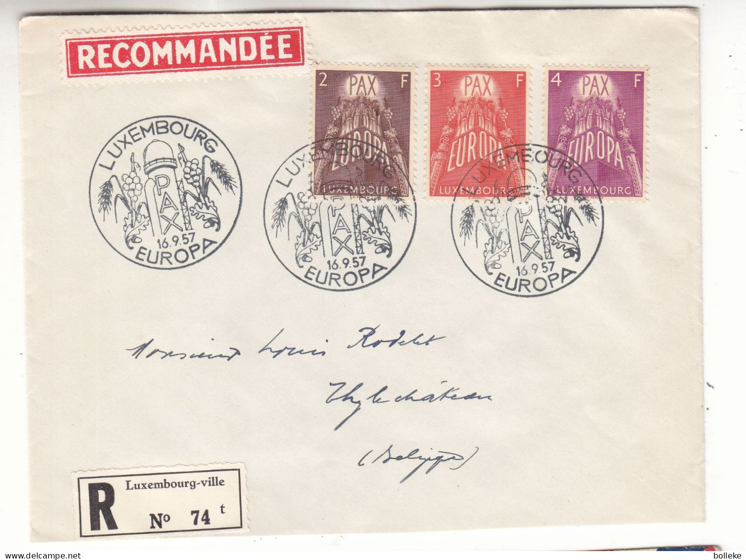 Europa 57 - Luxembourg - Lettre Recom De 1957 - Oblit Luxembourg - Valeur 75 Euros - - Briefe U. Dokumente