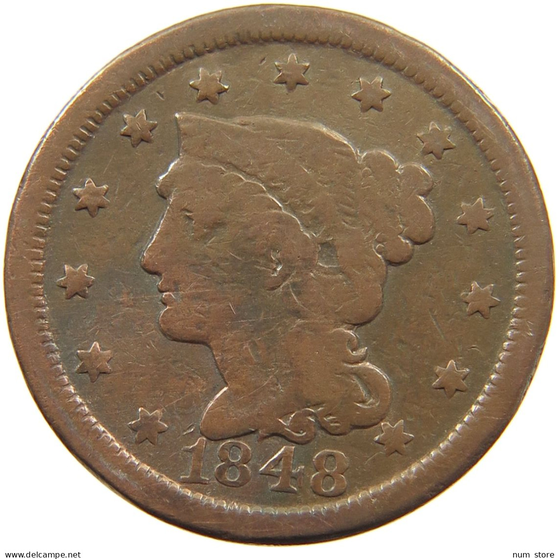 USA 1 CENT 1848  #MA 001696 - 1840-1857: Braided Hair