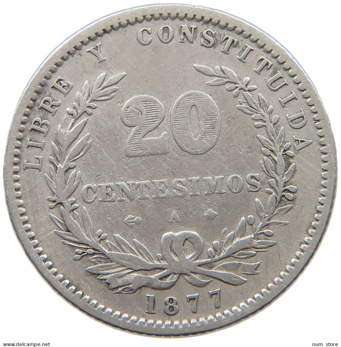 URUGUAY 20 CENTESIMOS 1877  #MA 025958 - Uruguay