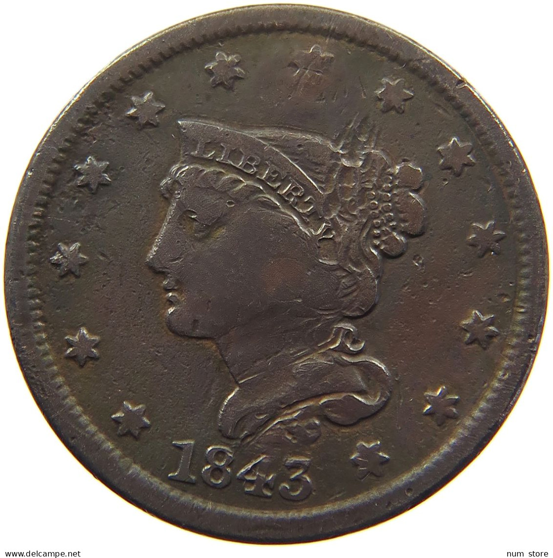 UNITED STATES OF AMERICA CENT 1845 BRAIDED HAIR (1840-1857) #MA 101923 - 1840-1857: Braided Hair (Capelli Intrecciati)