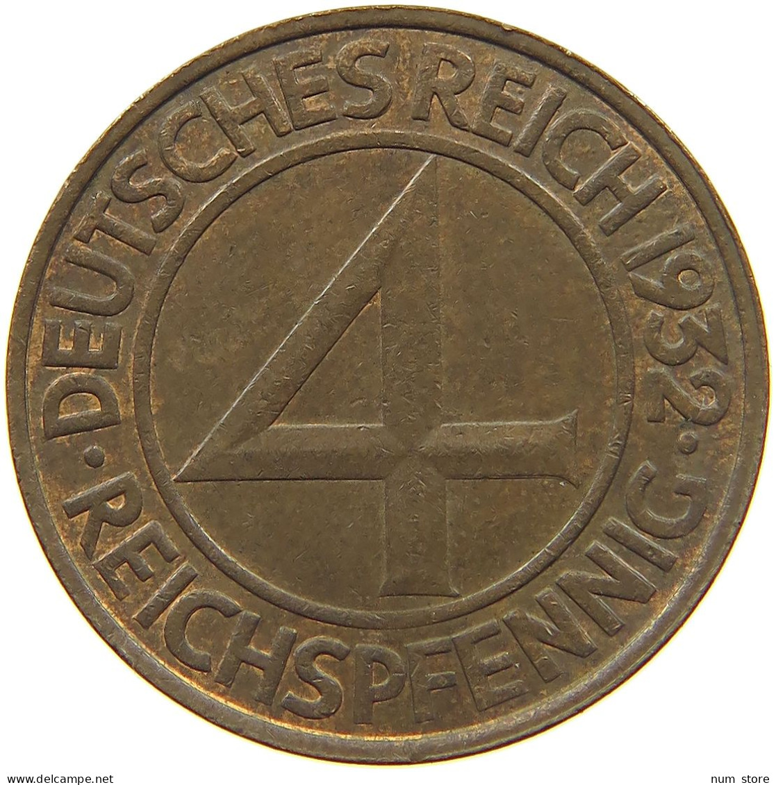 WEIMARER REPUBLIK 4 PFENNIG 1932 A  #MA 022457 - 4 Reichspfennig