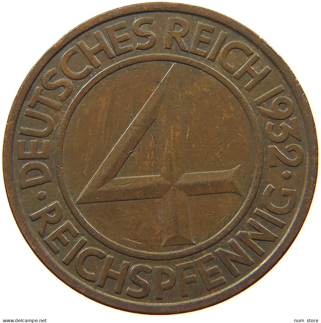 WEIMARER REPUBLIK 4 PFENNIG 1932 A  #MA 099909 - 4 Reichspfennig