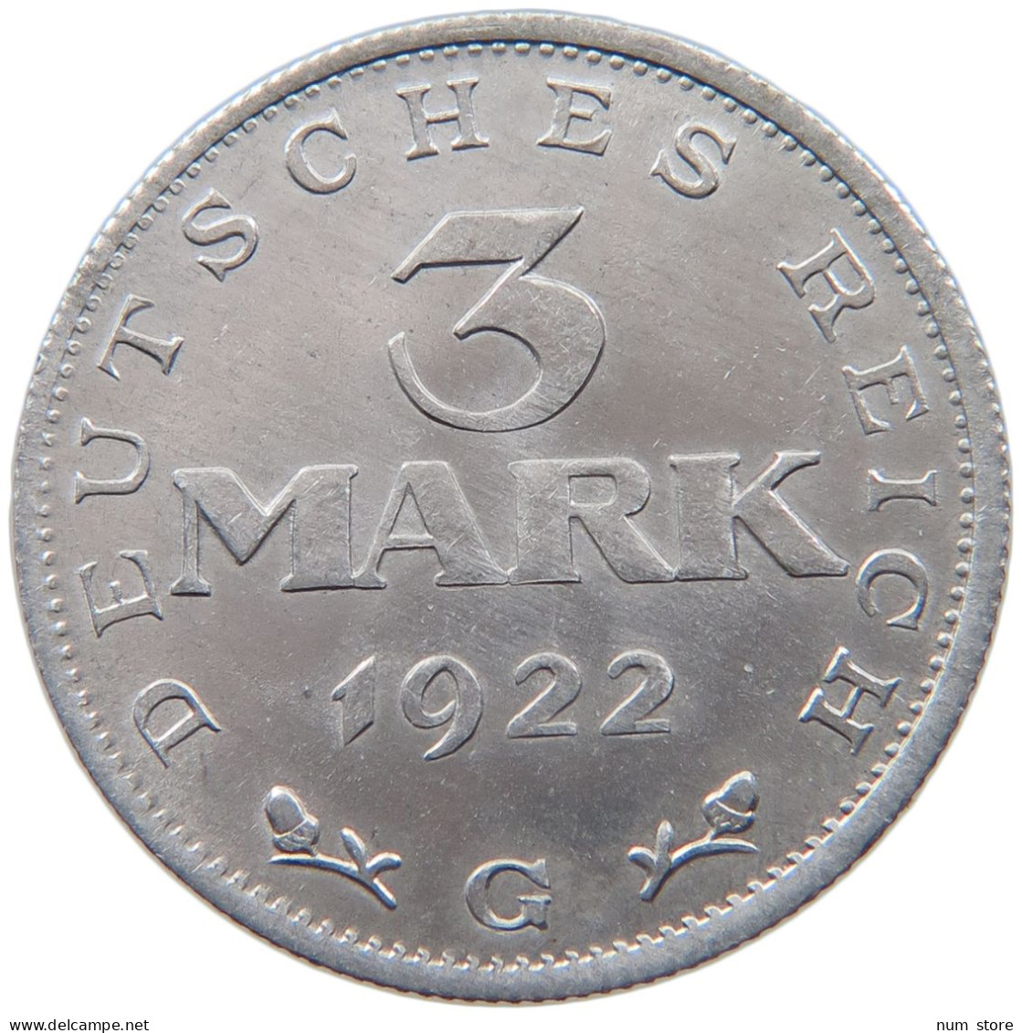 WEIMARER REPUBLIK 3 MARK 1922 G  #MA 098655 - 3 Mark & 3 Reichsmark