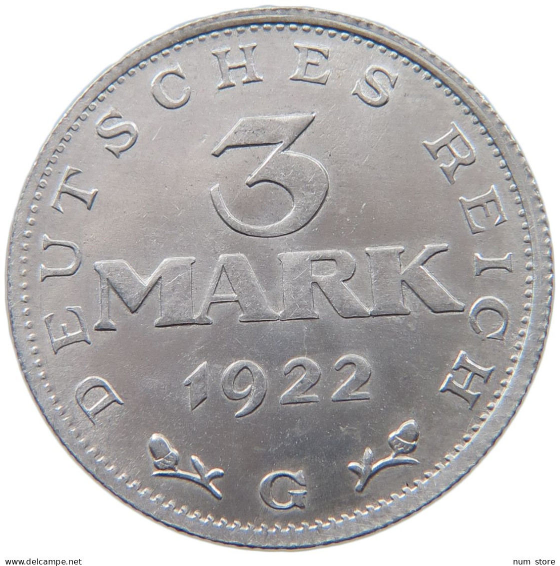 WEIMARER REPUBLIK 3 MARK 1922 G  #MA 098658 - 3 Mark & 3 Reichsmark