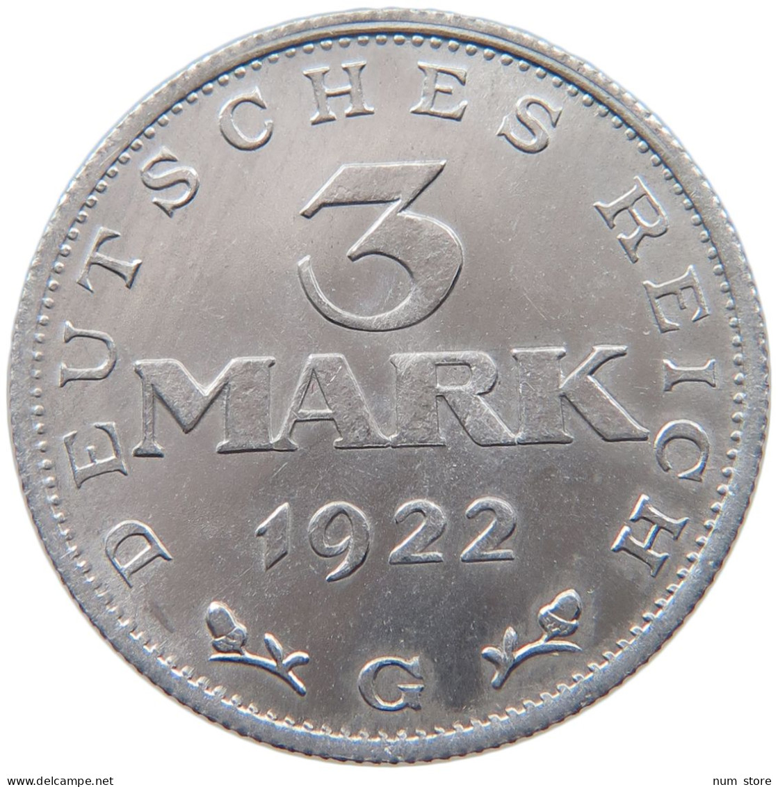 WEIMARER REPUBLIK 3 MARK 1922 G  #MA 098653 - 3 Mark & 3 Reichsmark