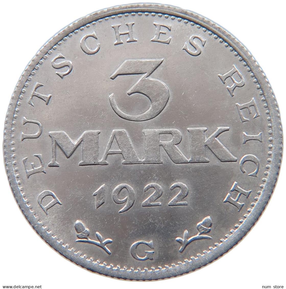 WEIMARER REPUBLIK 3 MARK 1922 G  #MA 098638 - 3 Mark & 3 Reichsmark