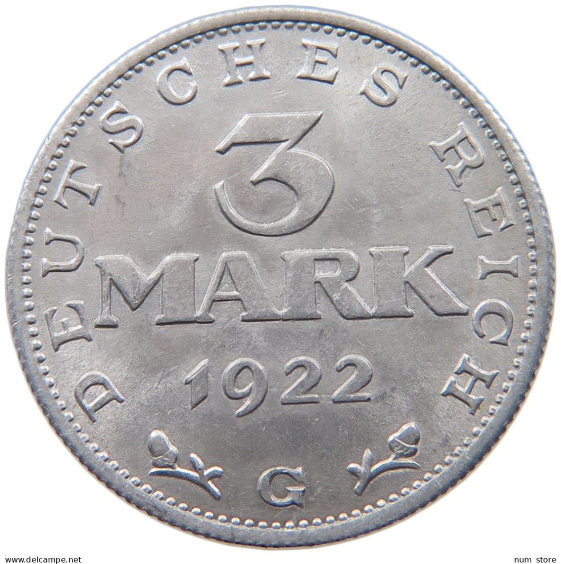 WEIMARER REPUBLIK 3 MARK 1922 G  #MA 098639 - 3 Mark & 3 Reichsmark