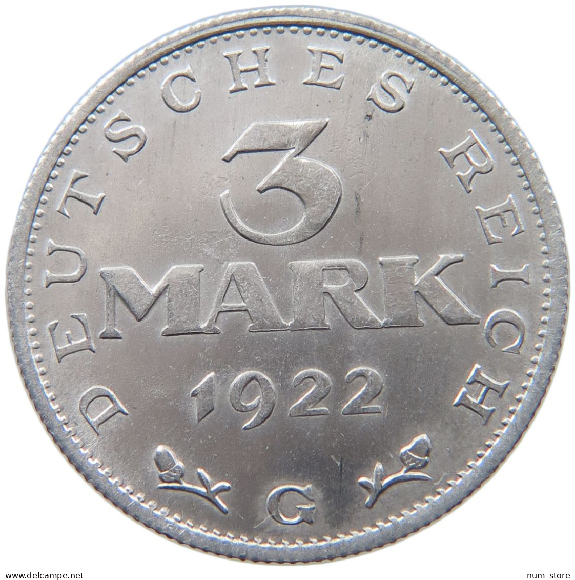WEIMARER REPUBLIK 3 MARK 1922 G  #MA 098650 - 3 Mark & 3 Reichsmark