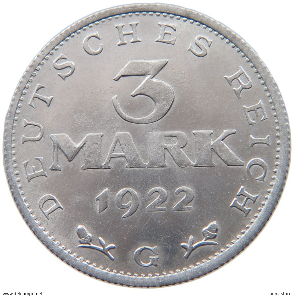 WEIMARER REPUBLIK 3 MARK 1922 G  #MA 098649 - 3 Mark & 3 Reichsmark