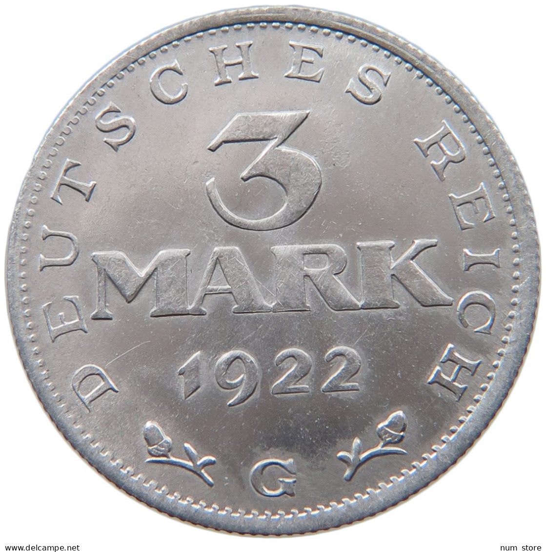 WEIMARER REPUBLIK 3 MARK 1922 G  #MA 098647 - 3 Mark & 3 Reichsmark