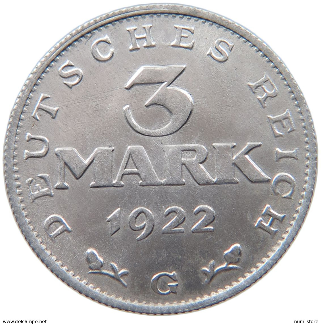 WEIMARER REPUBLIK 3 MARK 1922 G  #MA 098644 - 3 Marcos & 3 Reichsmark