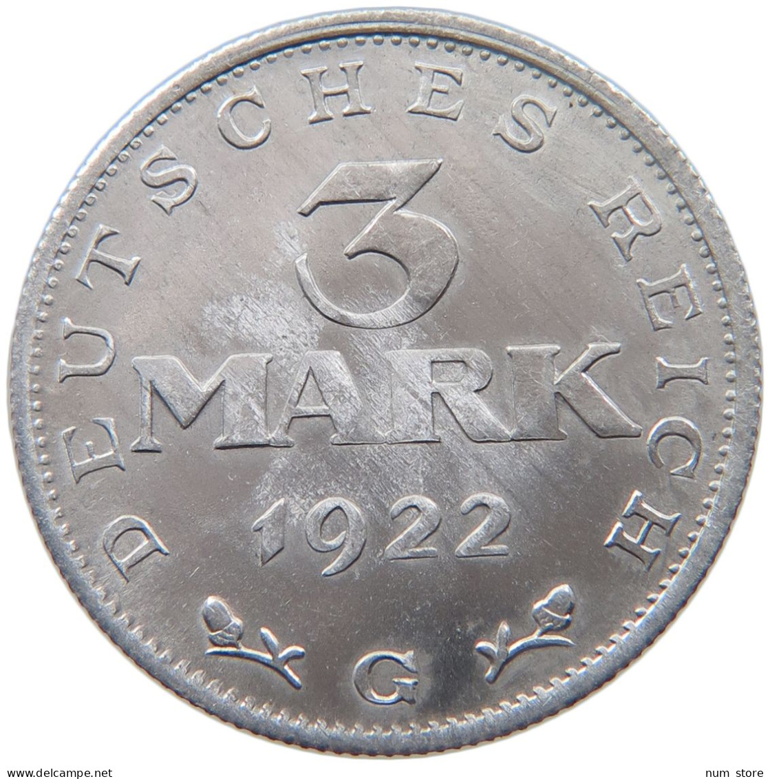 WEIMARER REPUBLIK 3 MARK 1922 G  #MA 098630 - 3 Mark & 3 Reichsmark