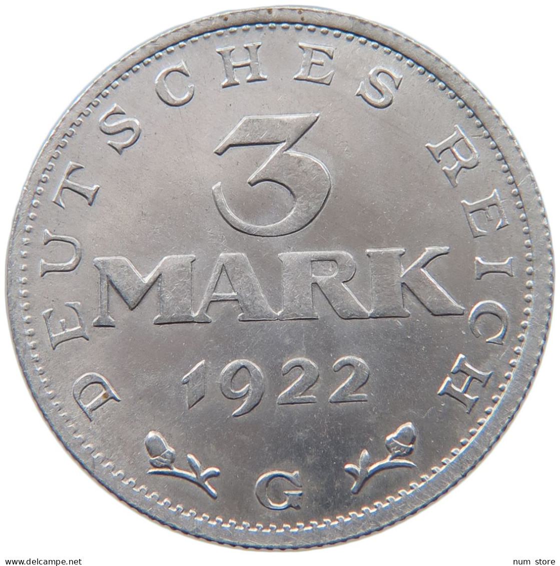 WEIMARER REPUBLIK 3 MARK 1922 G  #MA 098628 - 3 Mark & 3 Reichsmark