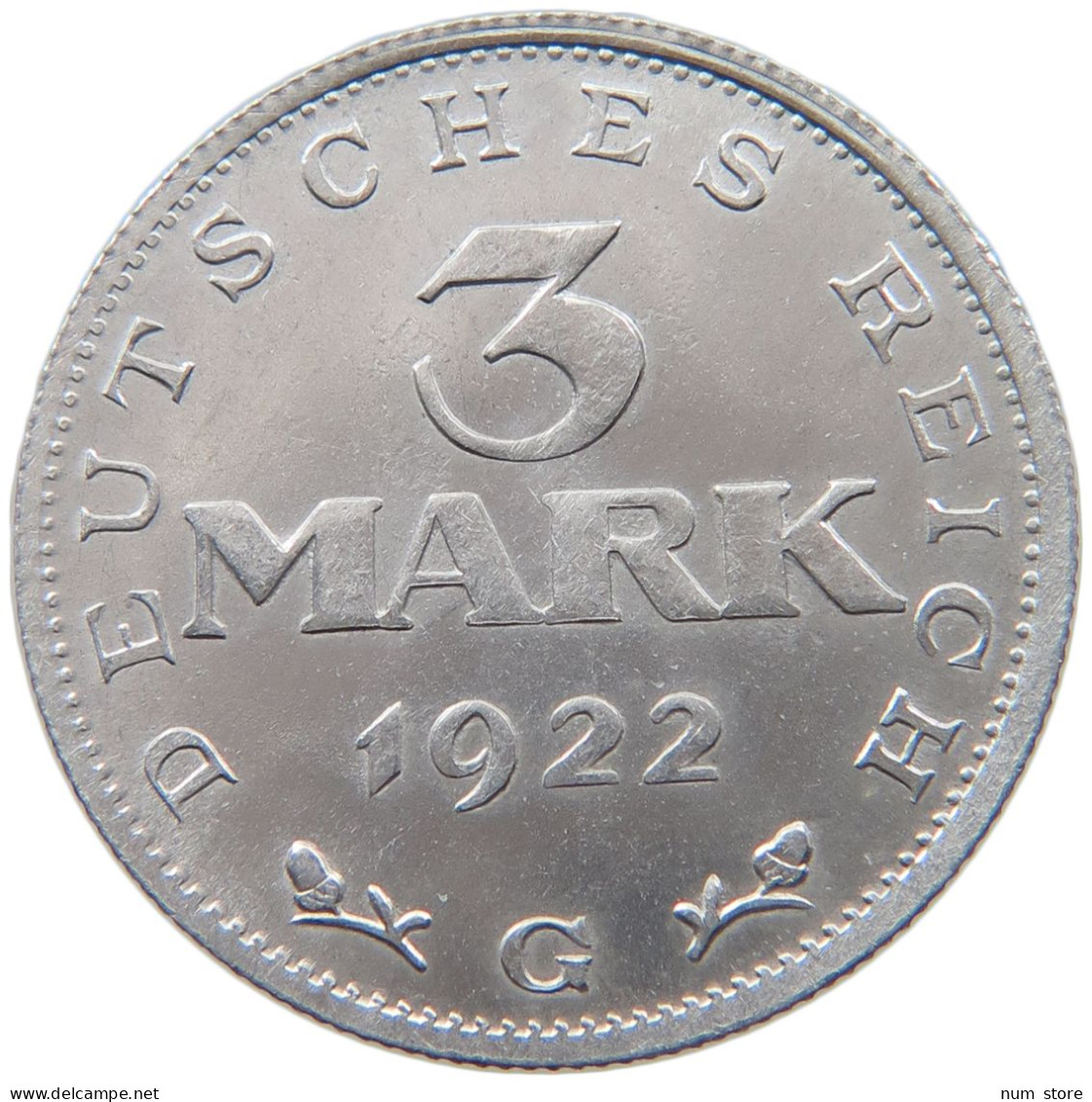 WEIMARER REPUBLIK 3 MARK 1922 G  #MA 098627 - 3 Marcos & 3 Reichsmark