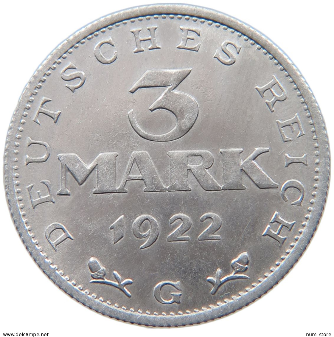 WEIMARER REPUBLIK 3 MARK 1922 G  #MA 098633 - 3 Marcos & 3 Reichsmark