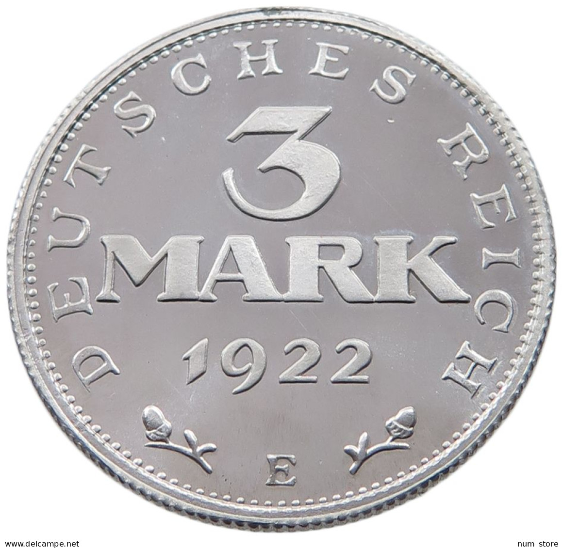 WEIMARER REPUBLIK 3 MARK 1922 E  #MA 006833 - 3 Mark & 3 Reichsmark