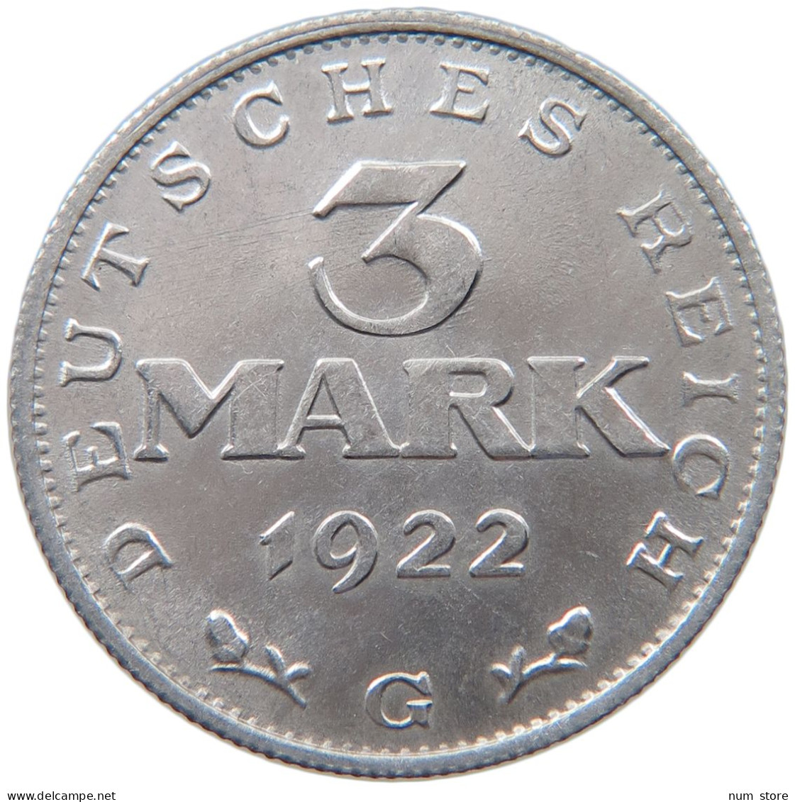 WEIMARER REPUBLIK 3 MARK 1922 G  #MA 098625 - 3 Mark & 3 Reichsmark