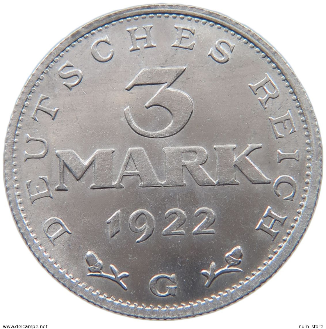 WEIMARER REPUBLIK 3 MARK 1922 G  #MA 098623 - 3 Mark & 3 Reichsmark