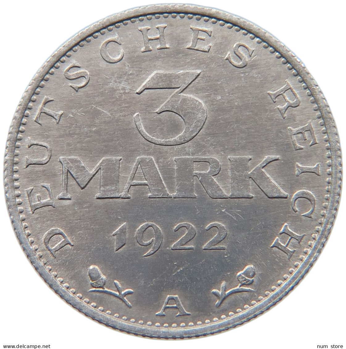 WEIMARER REPUBLIK 3 MARK 1922 A  #MA 098648 - 3 Mark & 3 Reichsmark