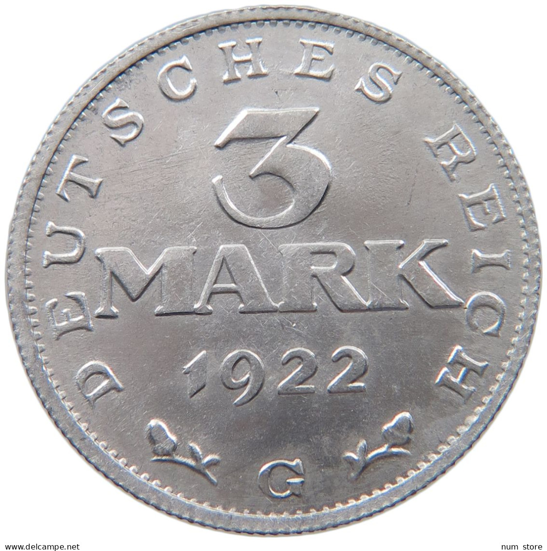 WEIMARER REPUBLIK 3 MARK 1922 G  #MA 098624 - 3 Marcos & 3 Reichsmark