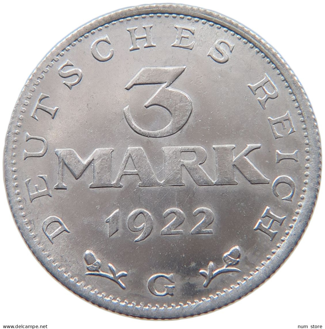 WEIMARER REPUBLIK 3 MARK 1922 G  #MA 098622 - 3 Mark & 3 Reichsmark