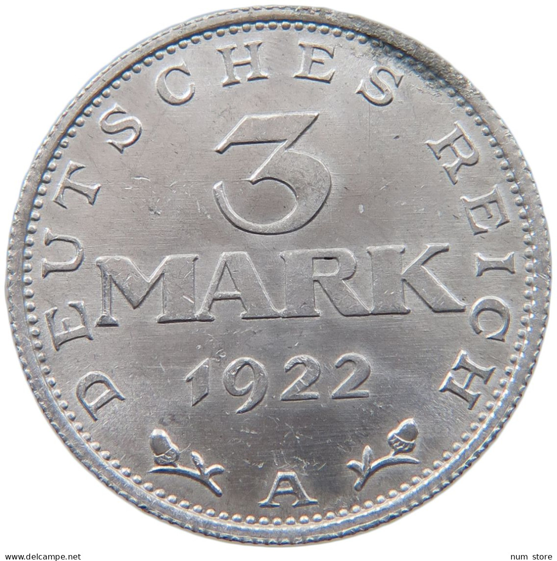 WEIMARER REPUBLIK 3 MARK 1922 A  #MA 098654 - 3 Marcos & 3 Reichsmark
