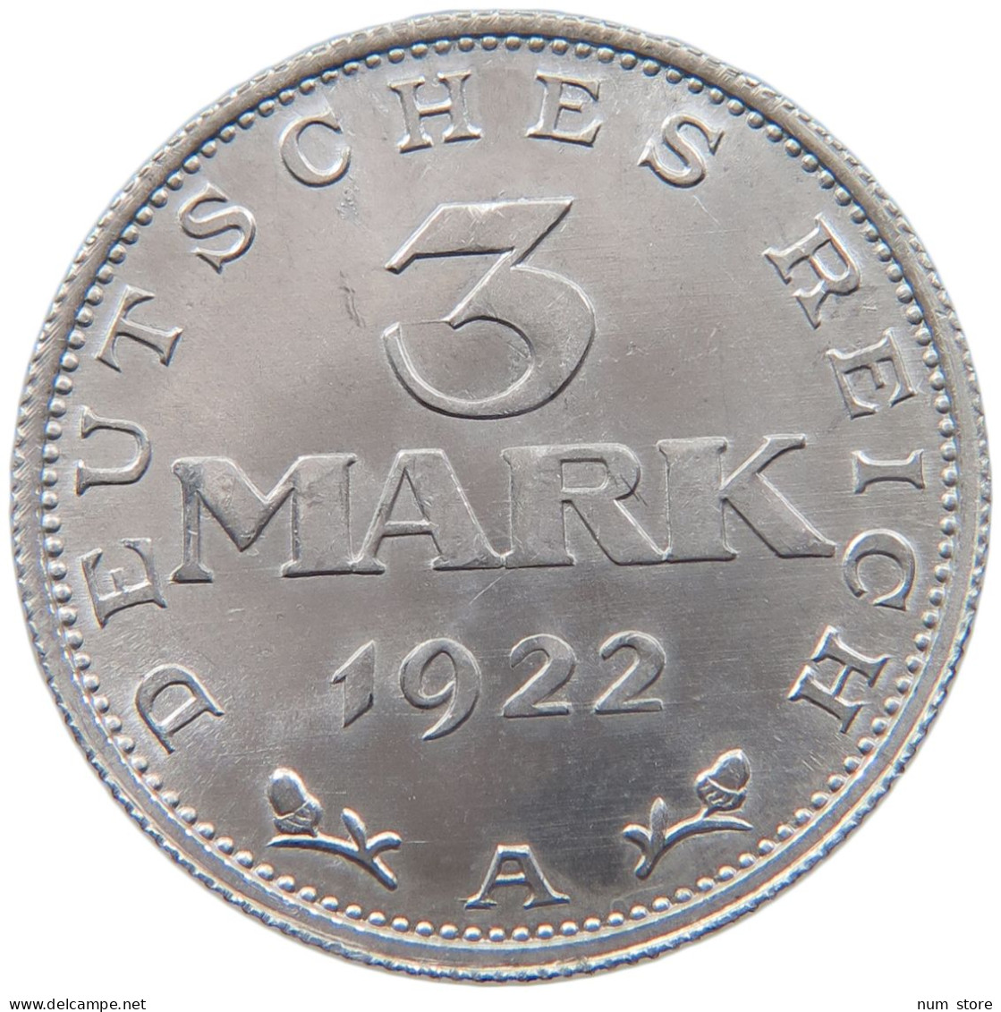 WEIMARER REPUBLIK 3 MARK 1922 A  #MA 098629 - 3 Mark & 3 Reichsmark