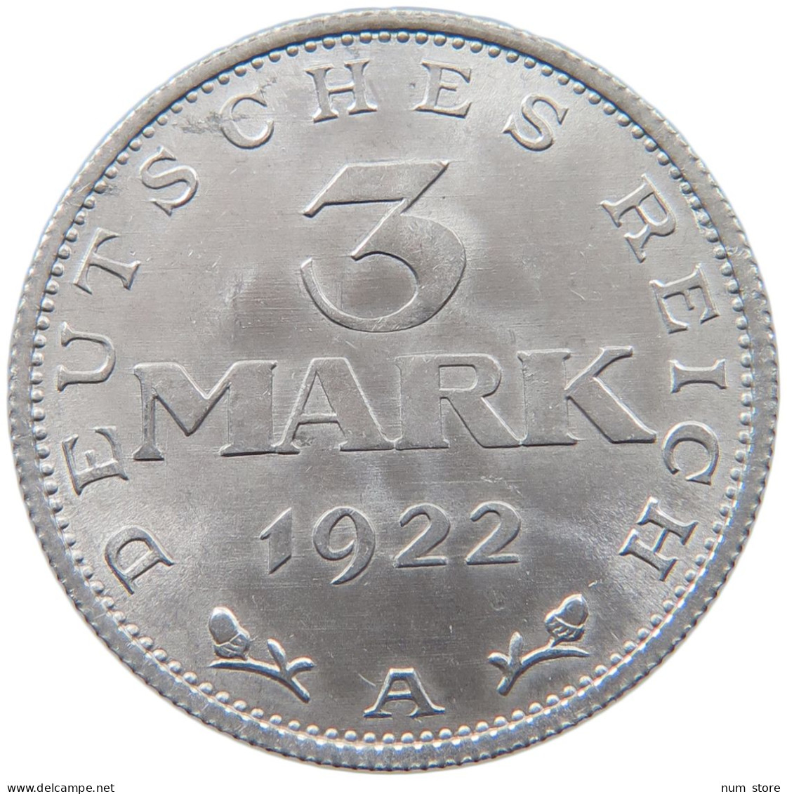 WEIMARER REPUBLIK 3 MARK 1922 A  #MA 098621 - 3 Mark & 3 Reichsmark