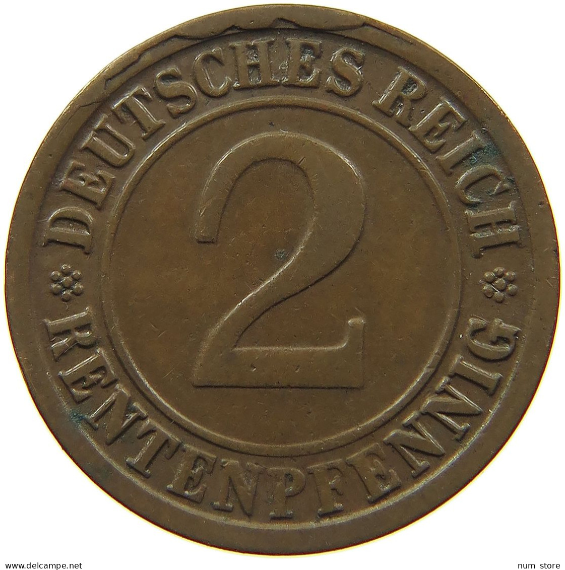 WEIMARER REPUBLIK 2 RENTENPFENNIG 1923 G PLANCHET ERROR #MA 100043 - 2 Renten- & 2 Reichspfennig